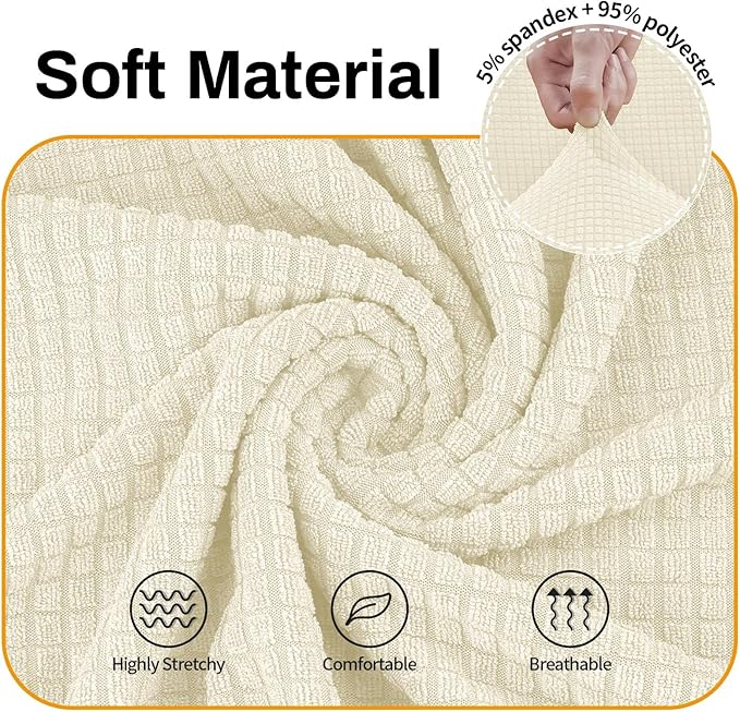Asnomy Sofa Covers for 2 Cushion Couch Stretch loveseat Covers Slipcovers, Pet Protector Furniture Covers for Dogs Cats Spandex Jacquard Fabric Small Checks （Medium，Off-White）