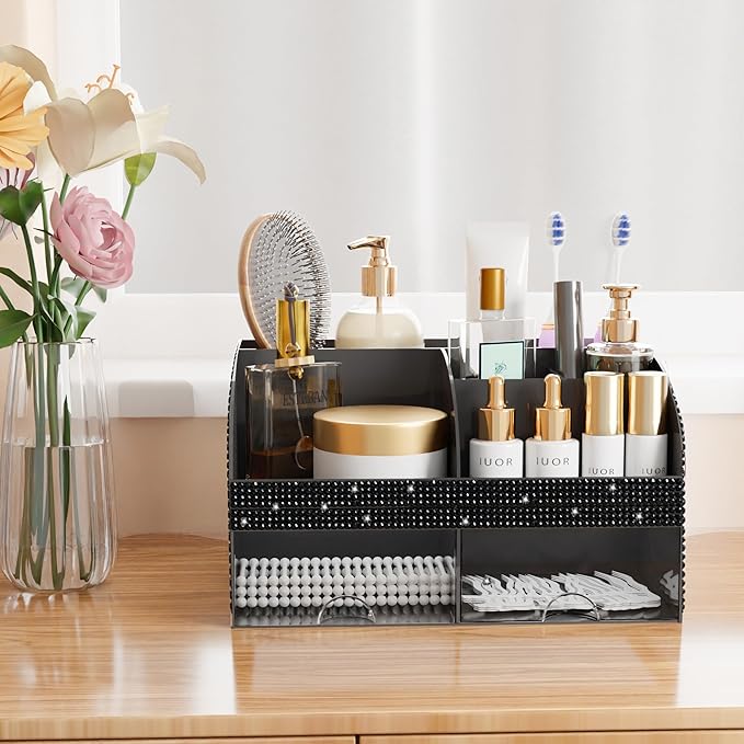 Makeup Organizer, Bathroom Organizer (Bling Black)