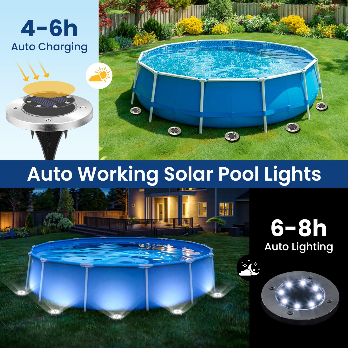 PATIOWIN 6 Pack Solar Pool Lights for Above Ground Pools Accessories, LED Above Ground Pool Lights Outdoor Waterproof, Outdoor Solar Pool Lights Decorations (Cool White)