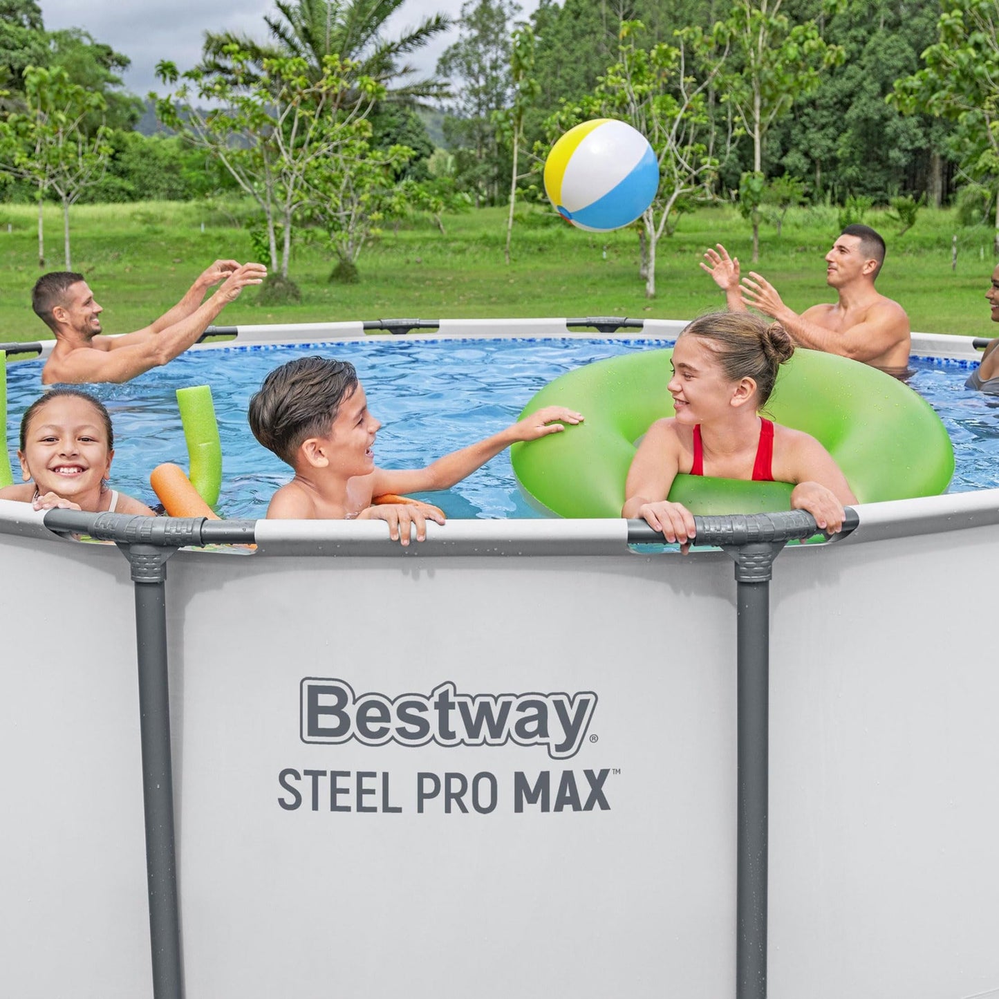 Bestway Steel Pro MAX 13' x 48" Above Ground Pool, Round Metal Frame Outdoor Swimming Pool Set with Filter Pump, Ladder, and Cover, Gray
