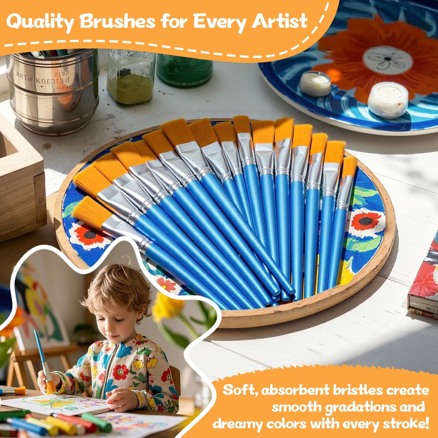 40 Pcs Flat Paint Brushes,1 Inch Craft Paint Brushes, Large Acrylic Paint Brush for Watercolor, Oil Painting, Acrylic,Big Paint Brush for Oil Paint and Body Painting Crafts, Rock Painting (40 Pcs)