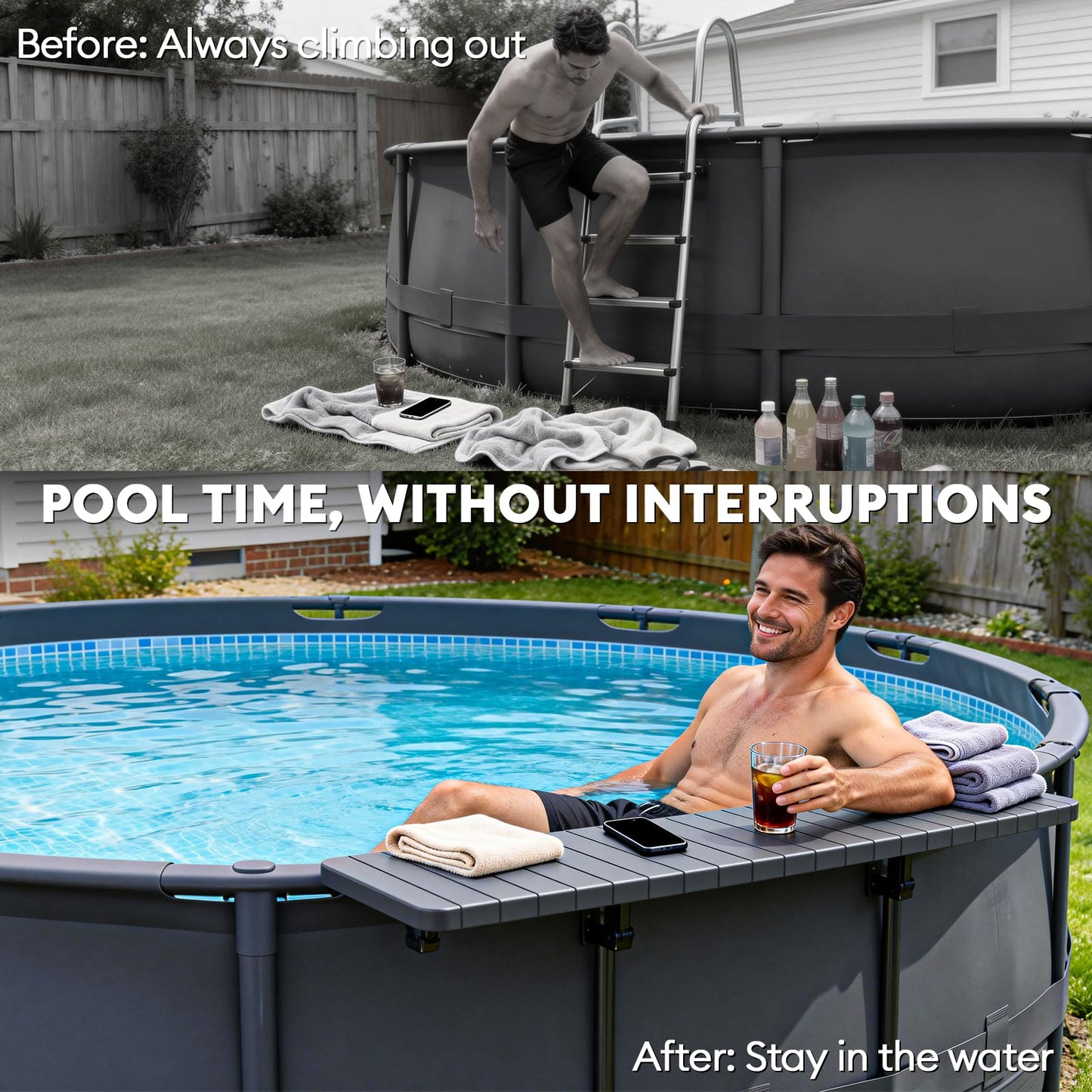 Hyperzoo Pool Bar for Above Ground Pools, Stable Poolside Drink & Snack Table Supports Up to 110 lbs, Rust-Free ABS Poolside Bar Fits ≤4.4” Rails for Framed Round & Oval Pools, Ideal for Pool Parties