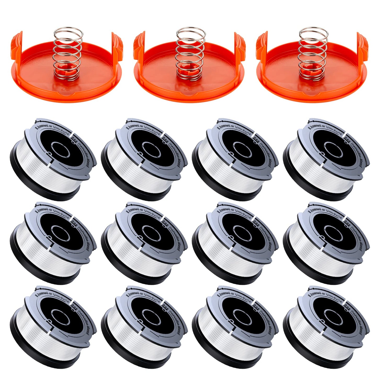 Weed Eater String Compatible with Black+Decker, AF-100 0.065" Weed Wacker String Refill 360ft Automatic Feed String Trimmer Replacement Line Spool for Black&Decker (12Spools + 3Caps+3Springs)