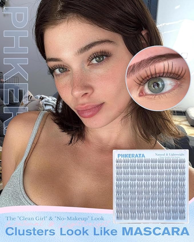 PHKERATA Natural Lash Clusters Manga Eyelash Clusters, Wispy C Curl Clusters Eyelash Extensions Invisible Clear Band, Korean Lashes Look DIY Lash Extensions, Fairy PestaÃÂ±as Postizas Naturales
