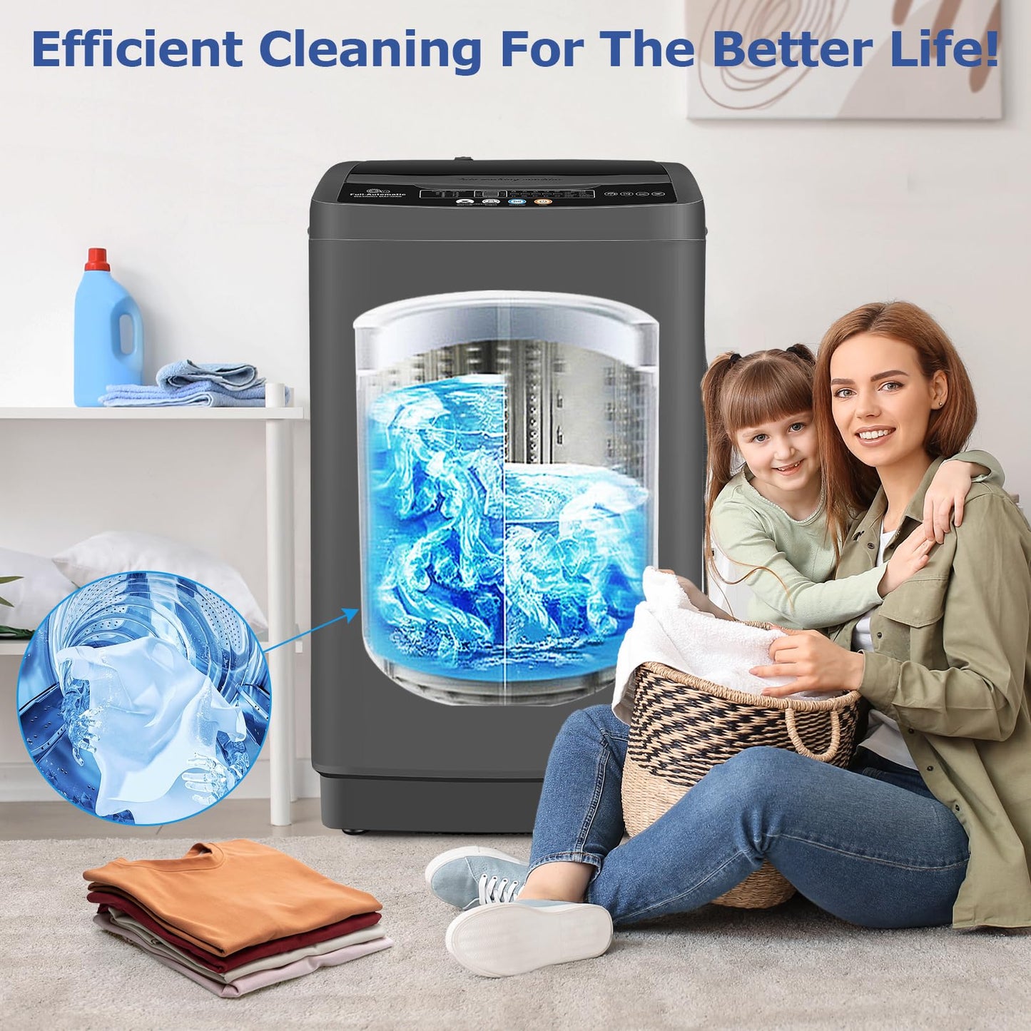 Nictemaw Portable Washing Machine, 20Lbs Capacity Full-Automatic Portable Washer Machine, 2.8Cu.ft Washer and Dryer Combo with 10 Programs 8 Water Levels Compact Laundry Machine for Apartments