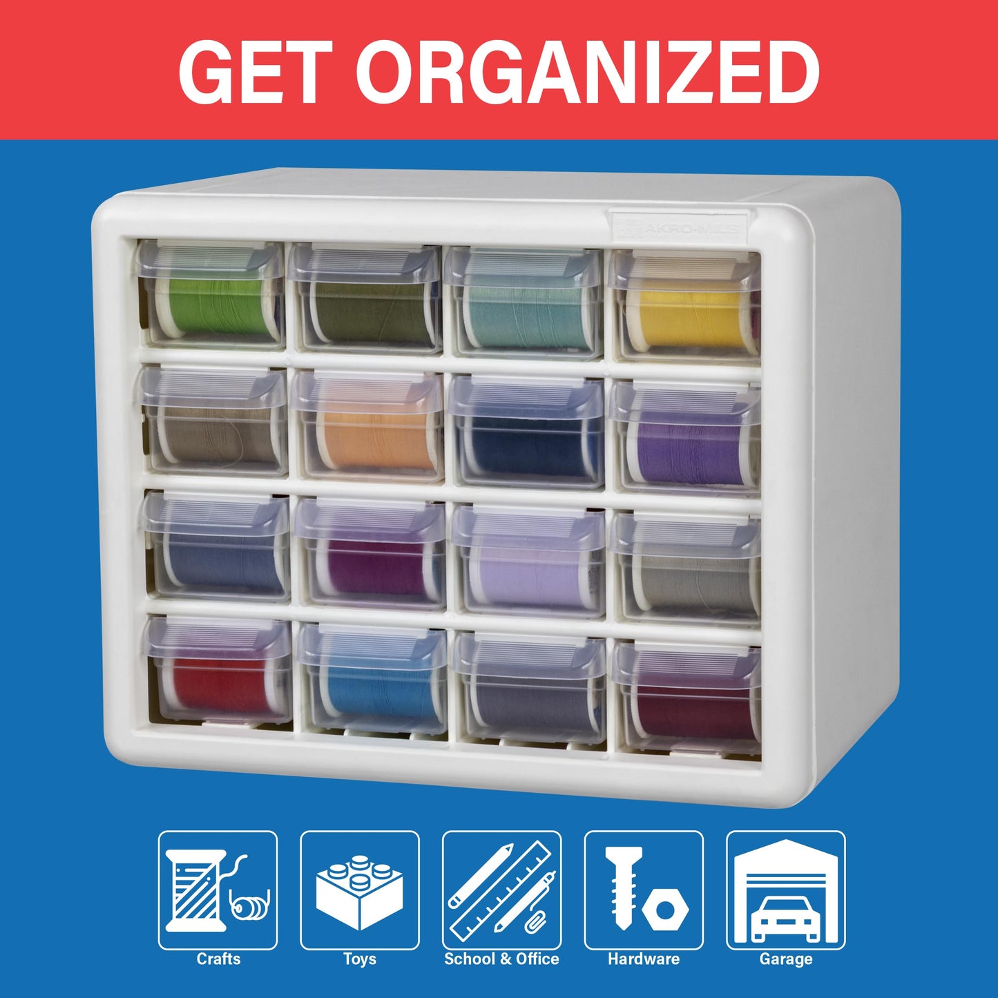 Akro-Mils 16-Drawer Plastic Drawer Storage Cabinet for Garage Organization, Beads, Makeup Organizer, Building Bricks Storage, Teacher Toolbox, 10-1/2" W x 6-1/2" D x 8-1/2" H, 10116 White