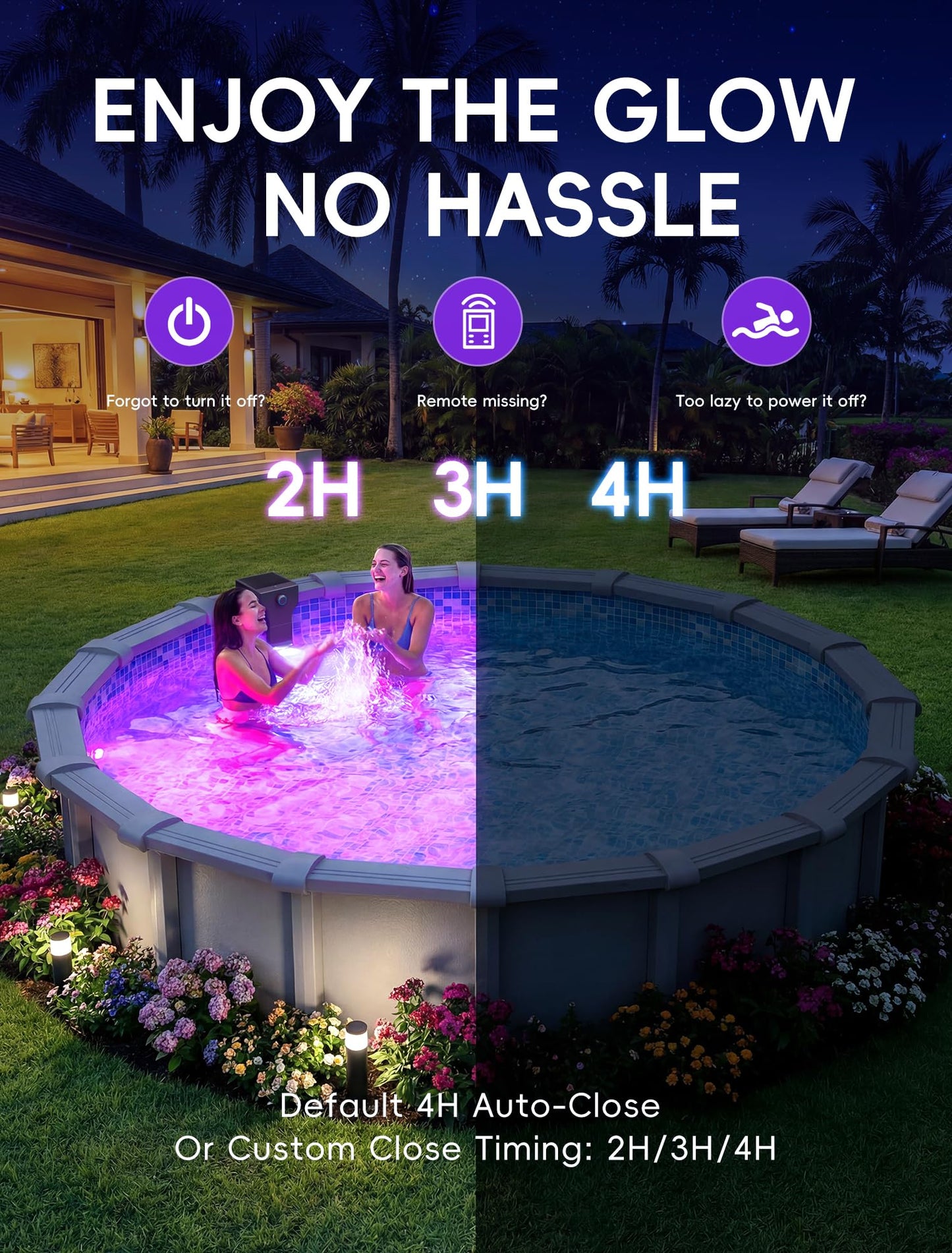 POOLHOUR Solar Pool Lights for Above Ground Pools (Steel Wall Only), LED Pool Wall Light with Remote & Timer, Submersible Underwater Lighting, 10-Color RGB 4-Mode Poolside Solar Lights, 1 Pack