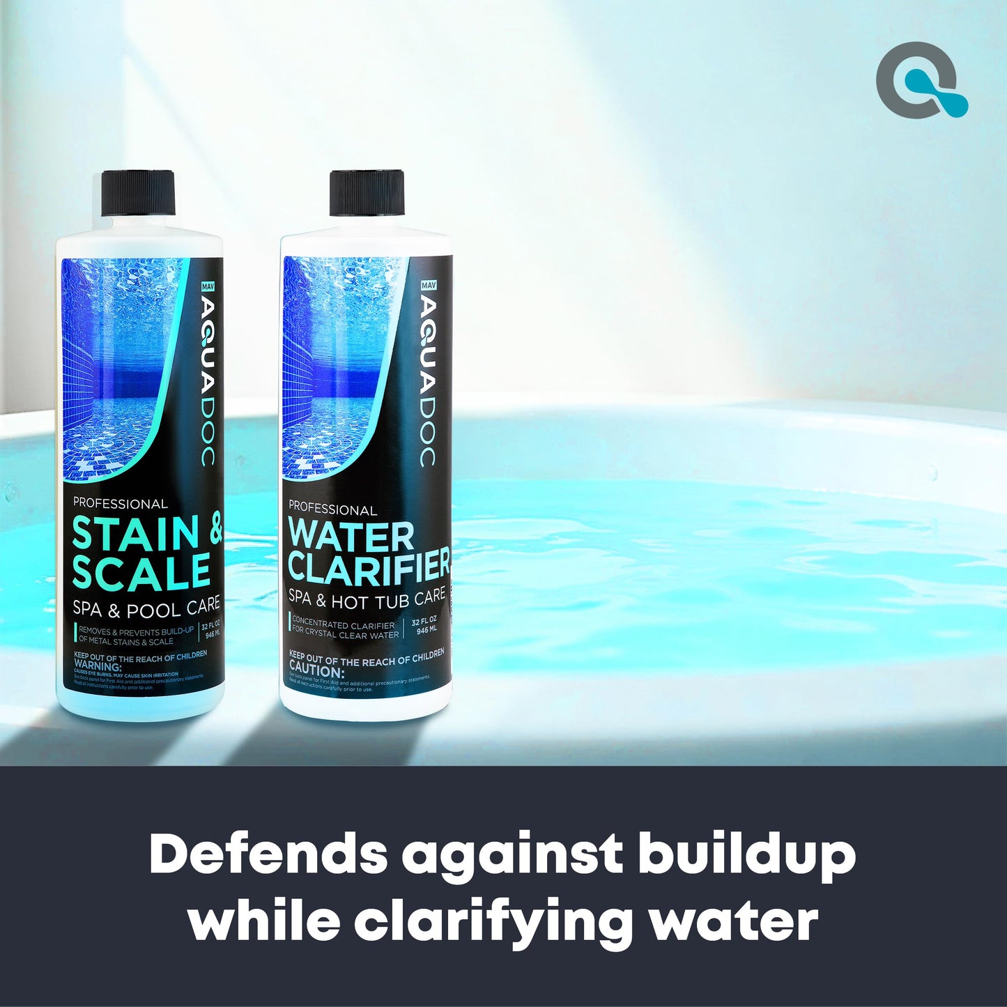AquaDoc Spa Clarifier and Hot Tub Stain and Scale Control Bundle - Includes 32oz Hot Tub Clarifier and 32oz Spa Stain and Scale Remover - Made in USA