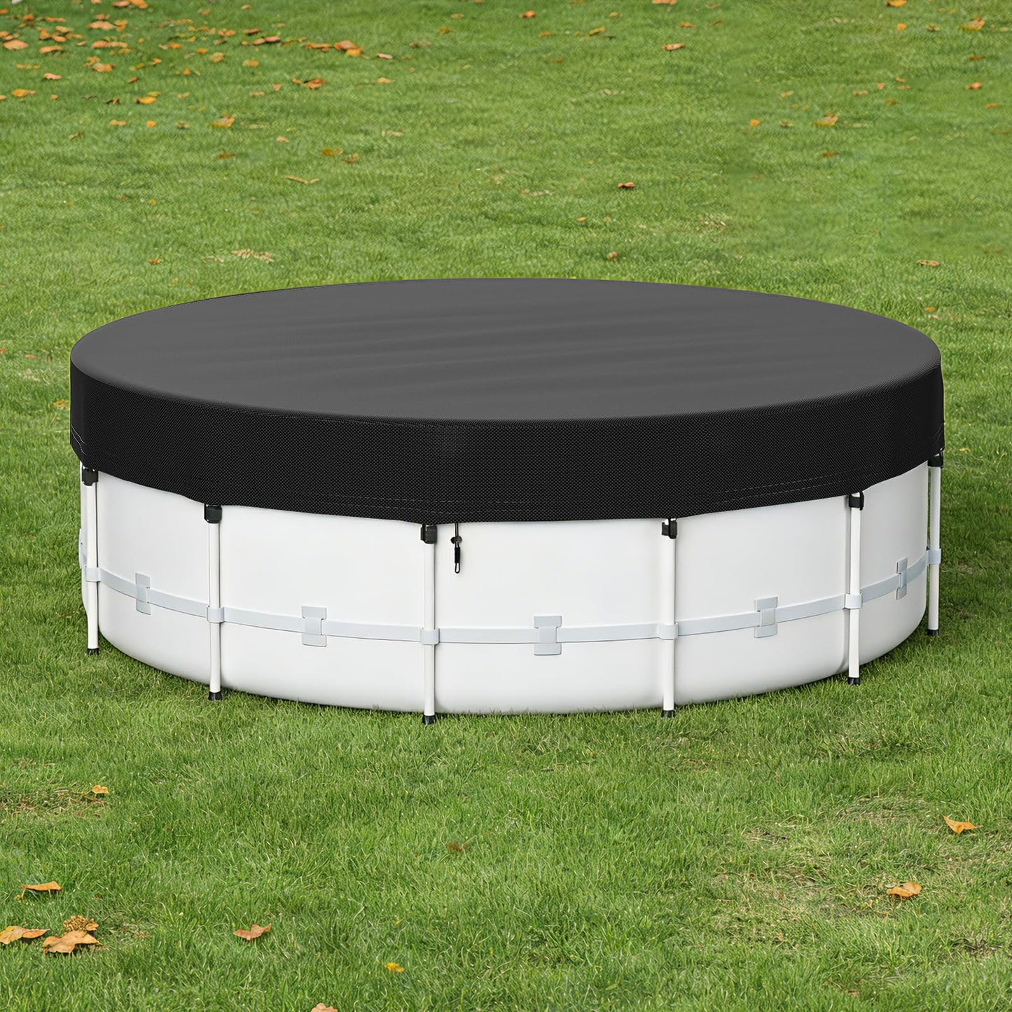 10 Ft Round Pool Cover for Metal Frame Above Ground Pools - Upgraded Windproof Design Compatible with Intex/Bestway Frame Above Ground Outdoor Swimming Pool (Black)