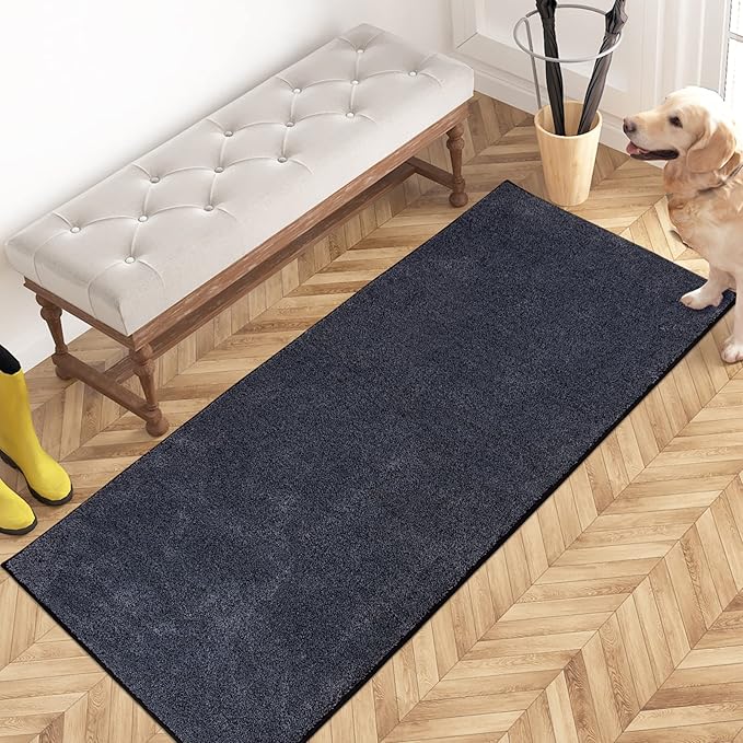 PURRUGS Dirt Trapping Door Mat 24" x 59", Non-Slip Machine Washable Entryway Rug, Dog Doormat, Indoor Front Door Mat, Super Absorbent Entry Rug for Muddy Shoes & Paws, Bluish Grey-Black