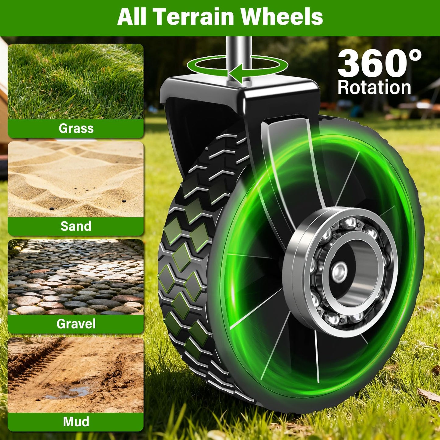 Folding Wagon Cart with All-Terrain Wheels – Heavy Duty Collapsible Utility Wagon for Grocery, Sports, Garden, Camping, Shopping (Black 360LBS)