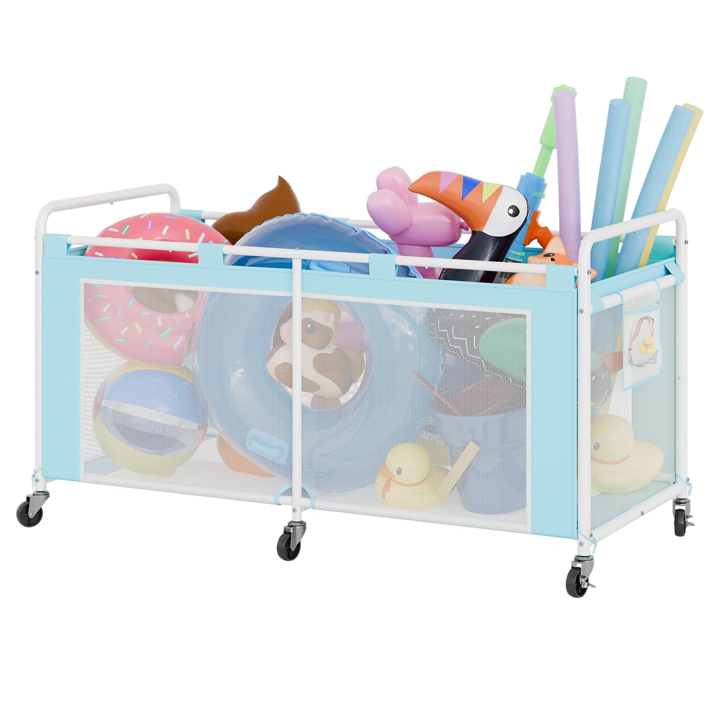 GRANNY SAYS Pool Float Storage Organizer, 290-Gallon Large Pool Storage Bin,35" Pool Toy Storage Cart with Wheels for Floats,Toys and Balls,Mesh Poolside Storage Holder for Swimming Pool, Blue