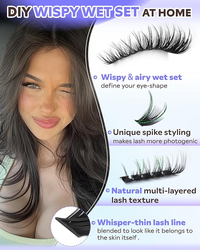 Goddvenus Wispy Lash Clusters Kit Natural Fairy Wet Eyelash Clusters Kit 300 Pcs Cluster Eyelash Extensions Kit for DIY Reusable Waterproof Individual Lash Extension (10-16mm CC Curl)