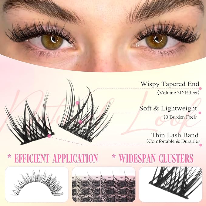 Wispy Lash Clusters Natural Eyelash Clusters C-Curly Individual Lashes 8-16 mm Cluster Eyelash Extensions Natural Look Lash Extension with Thin Lash Band DIY Lash Extension at Home by WTVANE