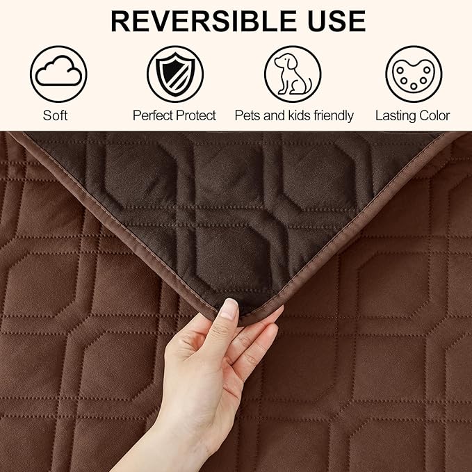 Smiry Reversible Waterproof Couch Covers for Sofa, Washable Dogs Pet Couch Covers for 3 Cushion Sofa Pet Friendly, Water Resistant Furniture Protector Slipcover, Geometric (82"x102", Brown/Chocolate)
