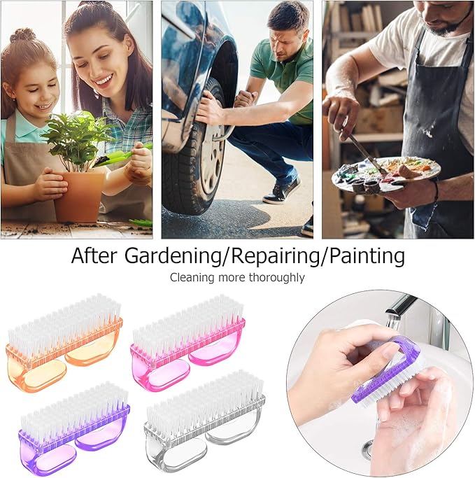 Handle Grip Nail Brush, Nail Brushes Hand Fingernail Brush Cleaner Scrubbing Kit Pedicure for Toes and Nails Men Women (4 Pack)