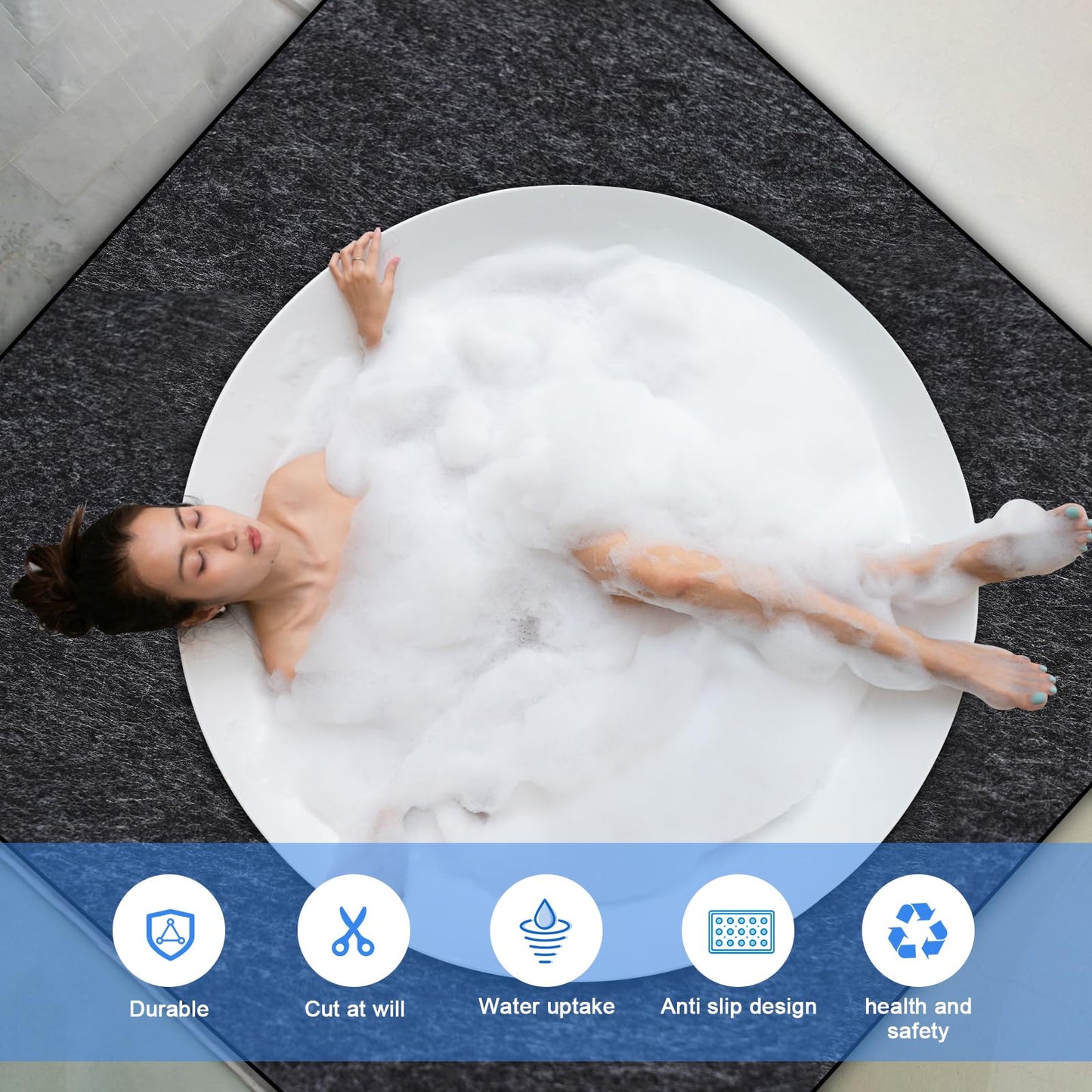 Aoebwpwi 80 * 80 Inch Hot Tub Mat, Extra Large Inflatable Hot Tub Pad Outdoor Indoor, Waterproof Slip-Proof Backing, Absorbent Spa Pool Ground Base Flooring Protector Mat (80 * 80 Mat-Square)