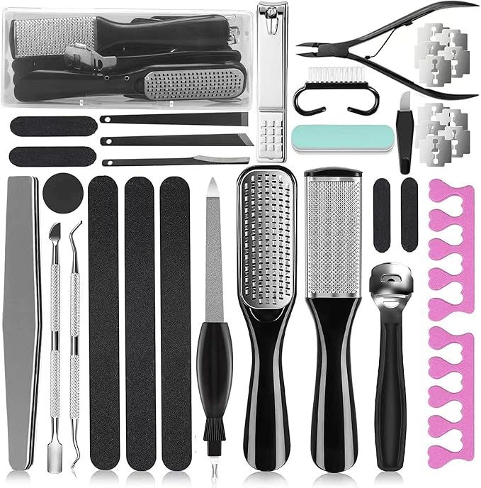 Professional Pedicure Kit, 36 in 1 Stainless Steel Foot Care Kit Foot Rasp Dead Skin Remover for Home & Salon Care, Black