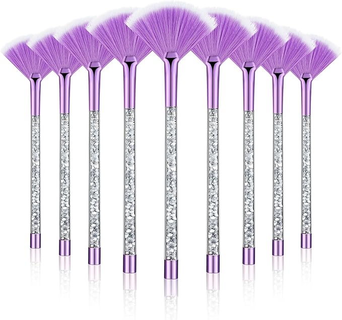 9 Pieces Facial Fan Mask Brushes, Soft Facial Applicator Brushes Tools for Peel Glycolic Makeup for Mud Cream(Purple, Silver)