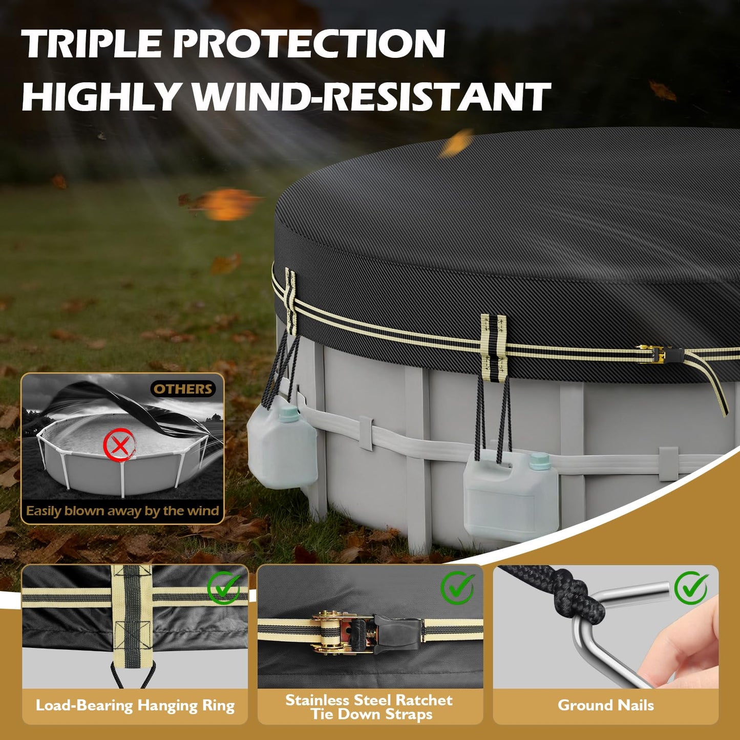ZhenXingCheng 8 FT Round Pool Covers for Above Ground Pools, 500D Pool Solar Cover with Fast Tightening Ratchet, Stock Pool Tank Cover Ideal for Waterproof Dustproof Windproof