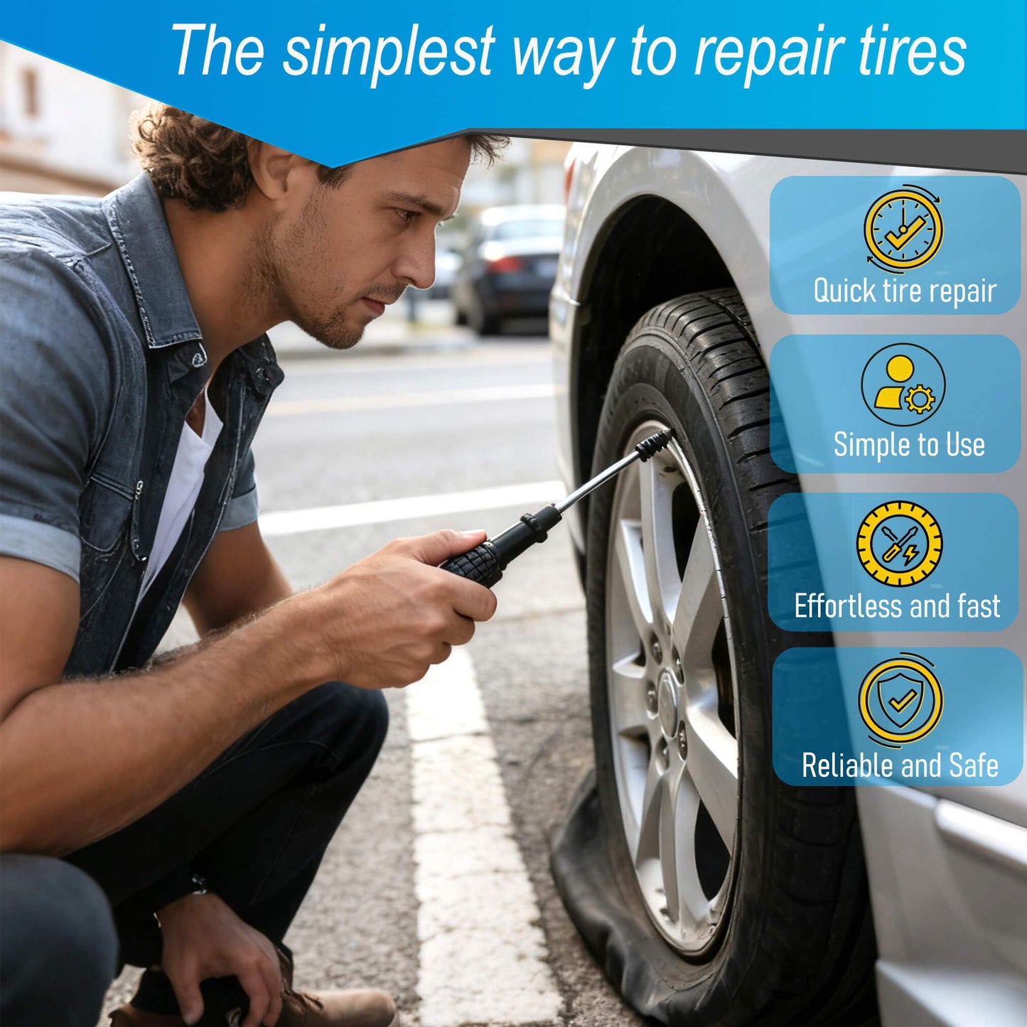 LOGOL 60 Pcs Tire Repair Rubber Nail, Tire Repair Rubber Nail Kit with Tire Glue,Tire Repair Screws are Suitable for Quickly Repairing Punctures in Car, Motorcycle, and SUV Tires