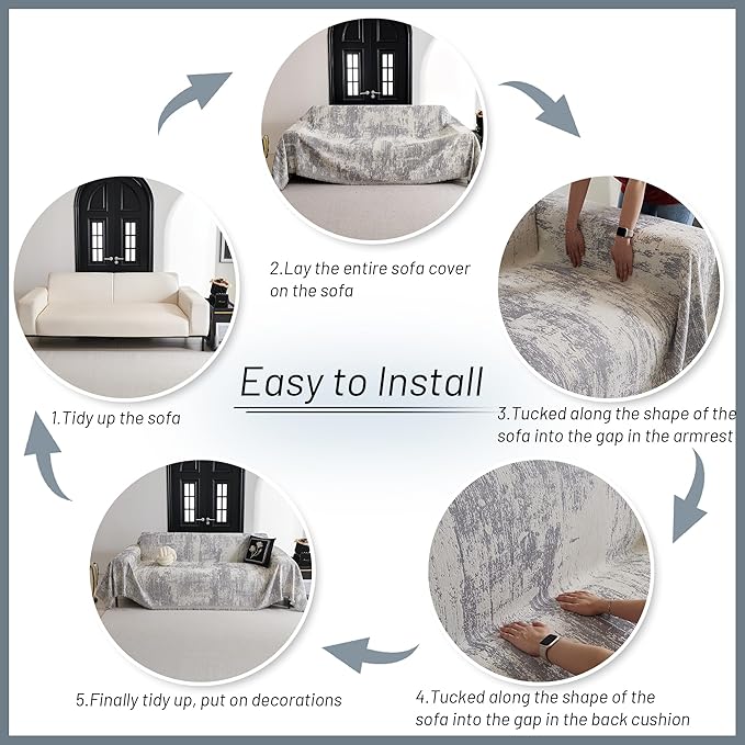 MYSKY HOME Couch Cover for Sectional Sofa Set - Washable Pet Couch Cover, 3 Cushion, Chenille, Multi-Use, 91" X150