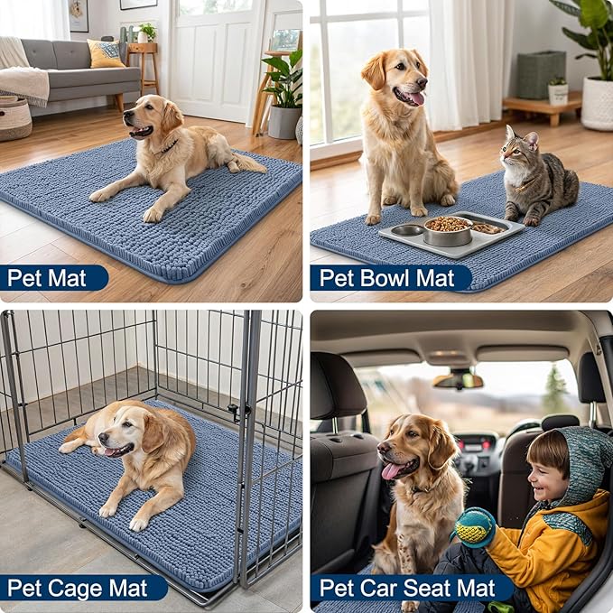 Smiry Dog Door Mat for Muddy Paws 40x32, Absorbs Moisture and Dirt Doormat, Non-Slip Washable Quick Dry Chenille Front Door Mat Indoor Entrance, Entryway Carpet for Inside Floor, Airy Blue