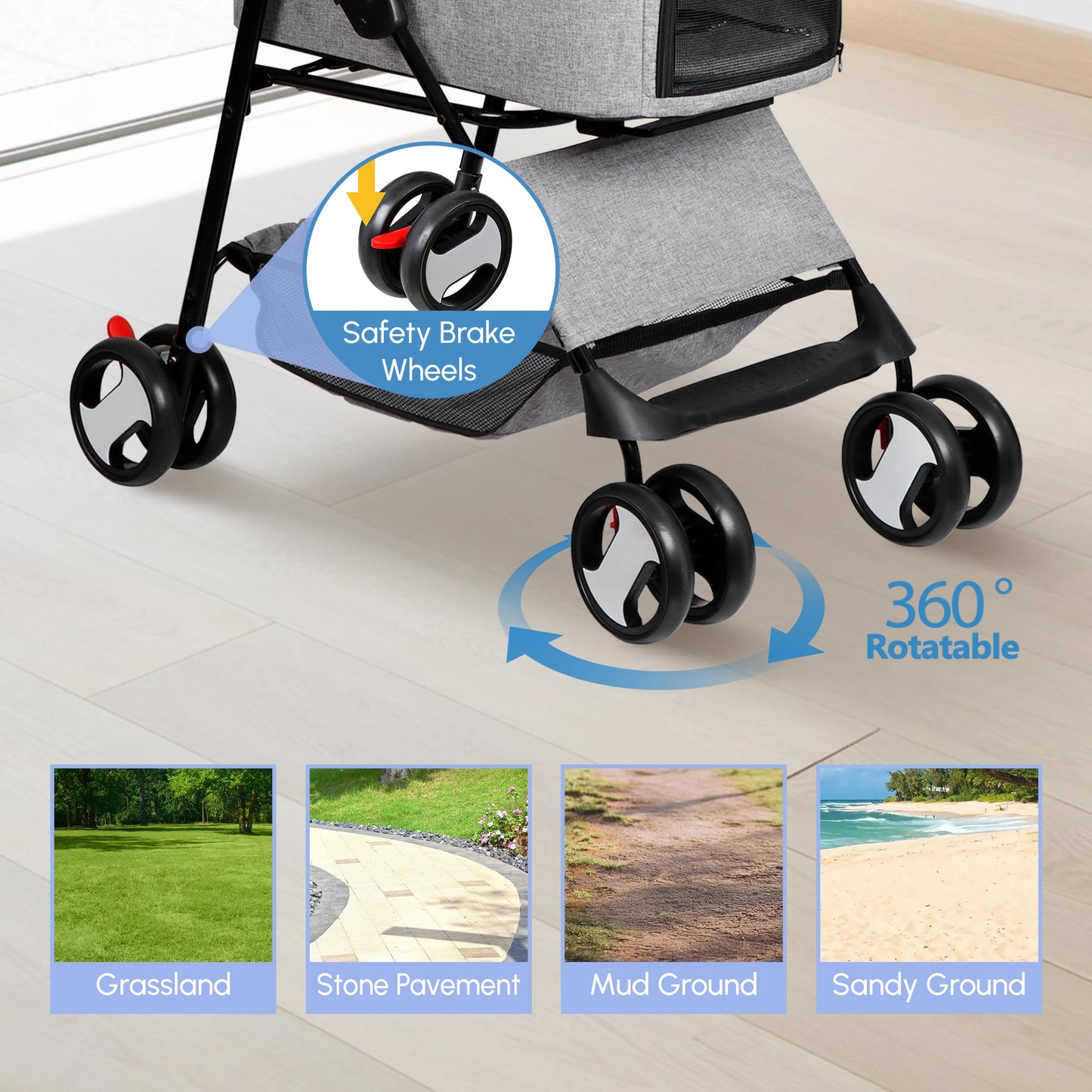 Pet Stroller 4 Wheels Dog Cat Stroller for Small Medium Dog Cats Carrier Jogger Travel Foldable Puppy with Detachable Carrier