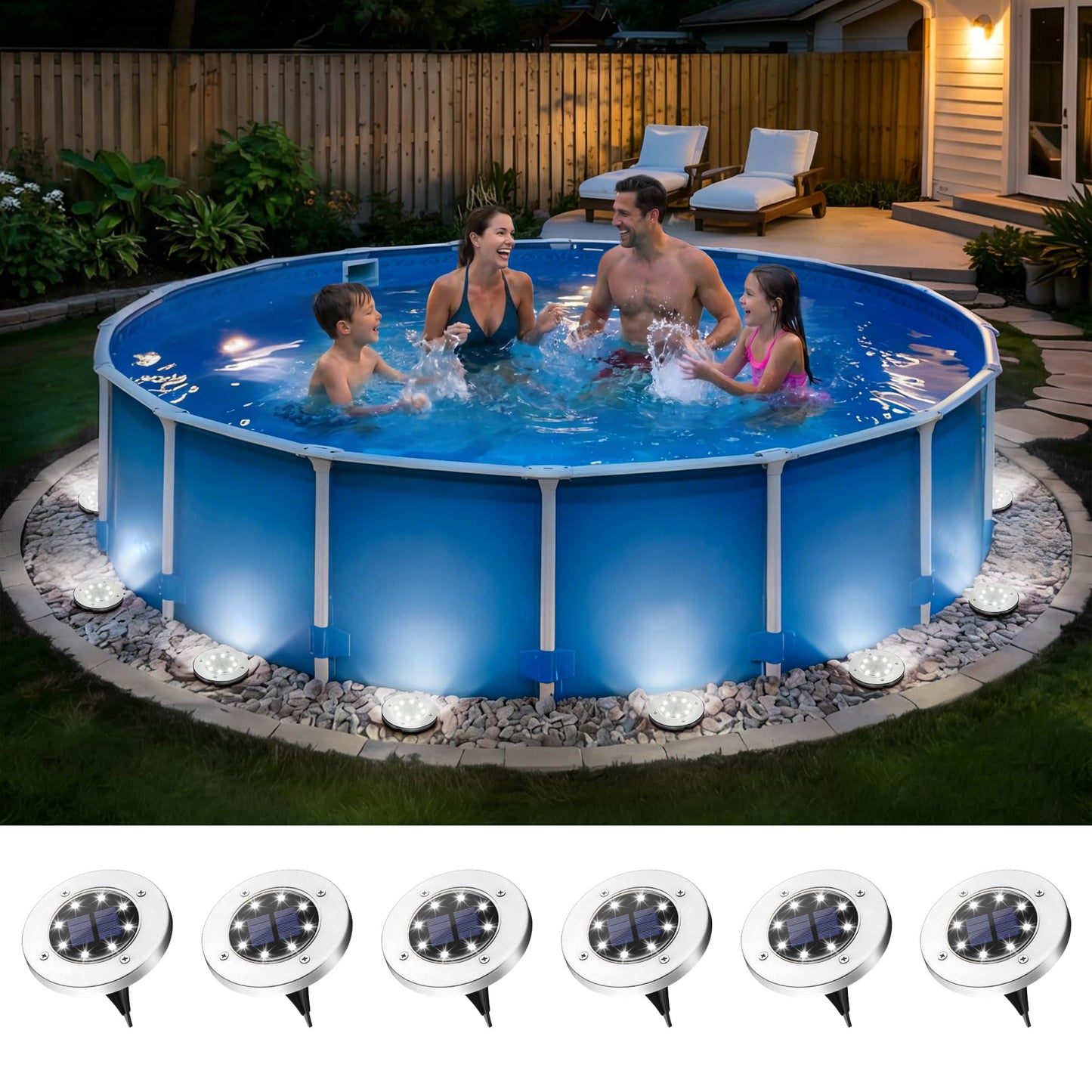 PATIOWIN 6 Pack Solar Pool Lights for Above Ground Pools Accessories, LED Above Ground Pool Lights Outdoor Waterproof, Outdoor Solar Pool Lights Decorations (Cool White)