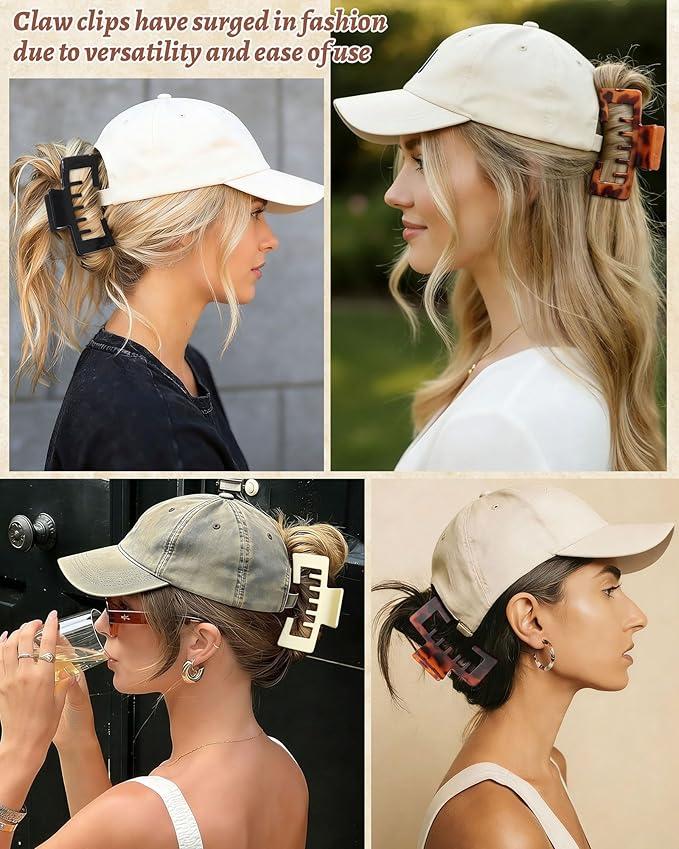 Hat-Friendly Claw Clips for Baseball Caps - 4 Pcs Trucker Hat Hair Clips for Women, Claw Clips for Thick Hair Hat Hairstyles, Gifts Hair Accessories
