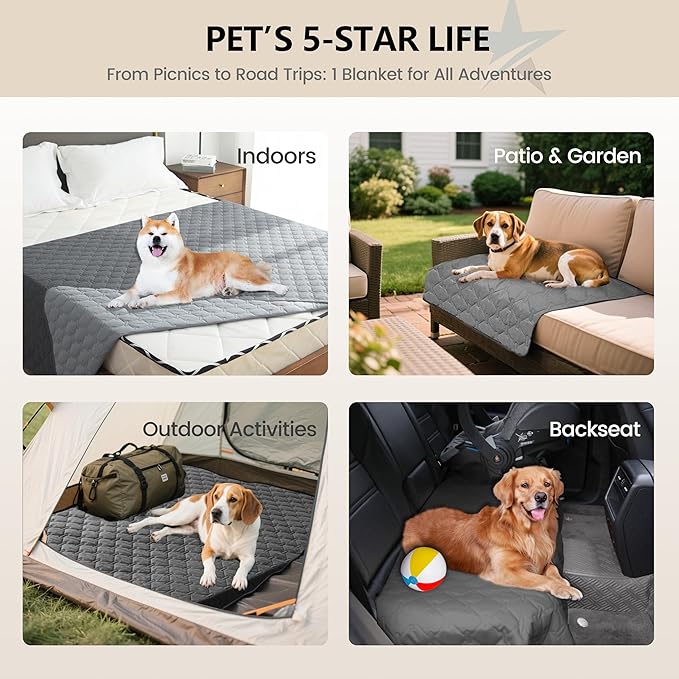 gogobunny 3X Stronger Waterproof Pet Blanket, Scratch Proof Furniture Protector for Dogs Cats, Reversible Cover 52x82 Inch, Dark Grey/Light Grey