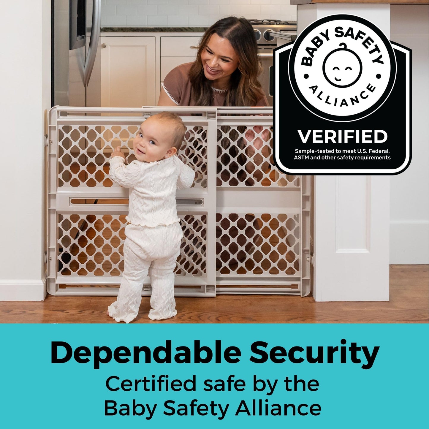 Toddleroo by North States - Supergate Ergo Baby Gate: Plastic Baby Gate for Stairs & Doorways - Adjustable Indoor Safety Gate - Made in USA - 26 to 42 Inches Wide - 26 Inches Tall - Sand