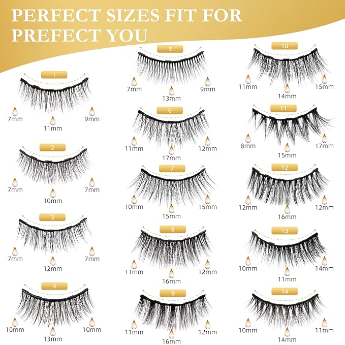 Magnetic Eyelashes, 14 Pairs False Lashes with 3 Tubes of Magnetic Eyeliner, Magnetic Lashes, Natural Look Kit with Tweezers, Reusable, No Glue