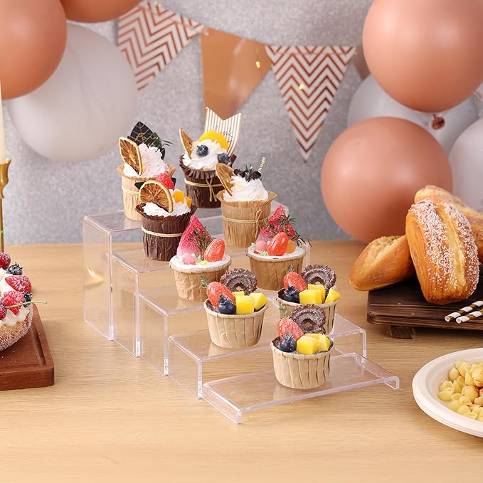 ANDGOO 10 Pack Acrylic Display Risers, 2 Set(7Ã¢ÂÂL~8Ã¢ÂÂL~9Ã¢ÂÂL) Perfume Stand Organizer, Easy to Store Clear Cupcake Stand, Display Risers for Retail Stores Special Events Exhibitions Home Decoration