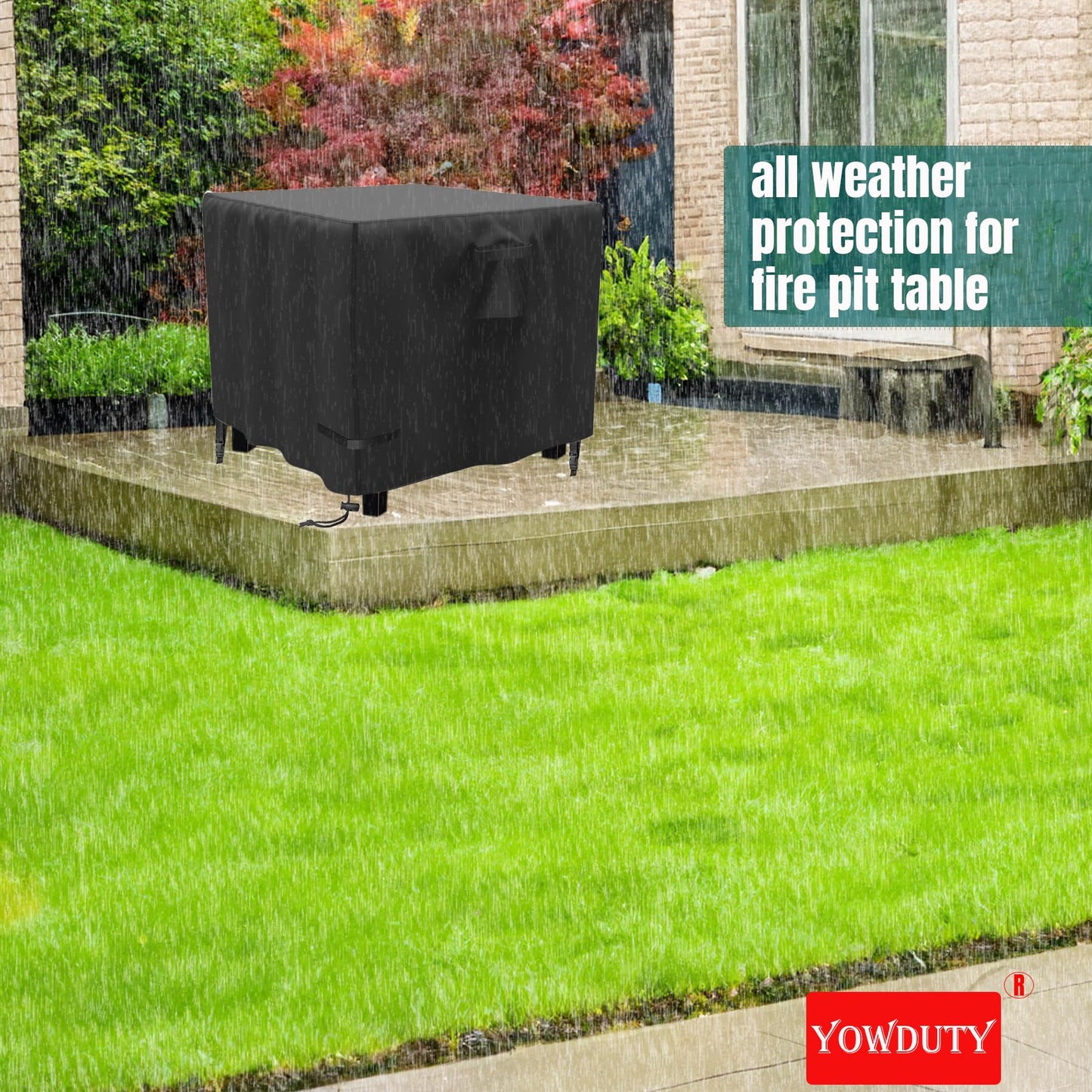 YOWDUTY Propane Fire Pit Cover Square 30 Inch, Waterproof Heavy Duty 600D Gas Fire Pit Table Cover 30 x 30 x 25 Inch, Fit 28-30 Inch Firepit Table, All-weather Protection For Patio Fire Table