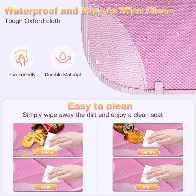 SMART ELF Car Seat Protector, 2 Pack Car Seat Cover, Seat Protector Under Baby Car Seat, Seat Covers with Non-Slip Bottom and 2 Mesh Pockets Suitable for Baby and Pet (Pink)