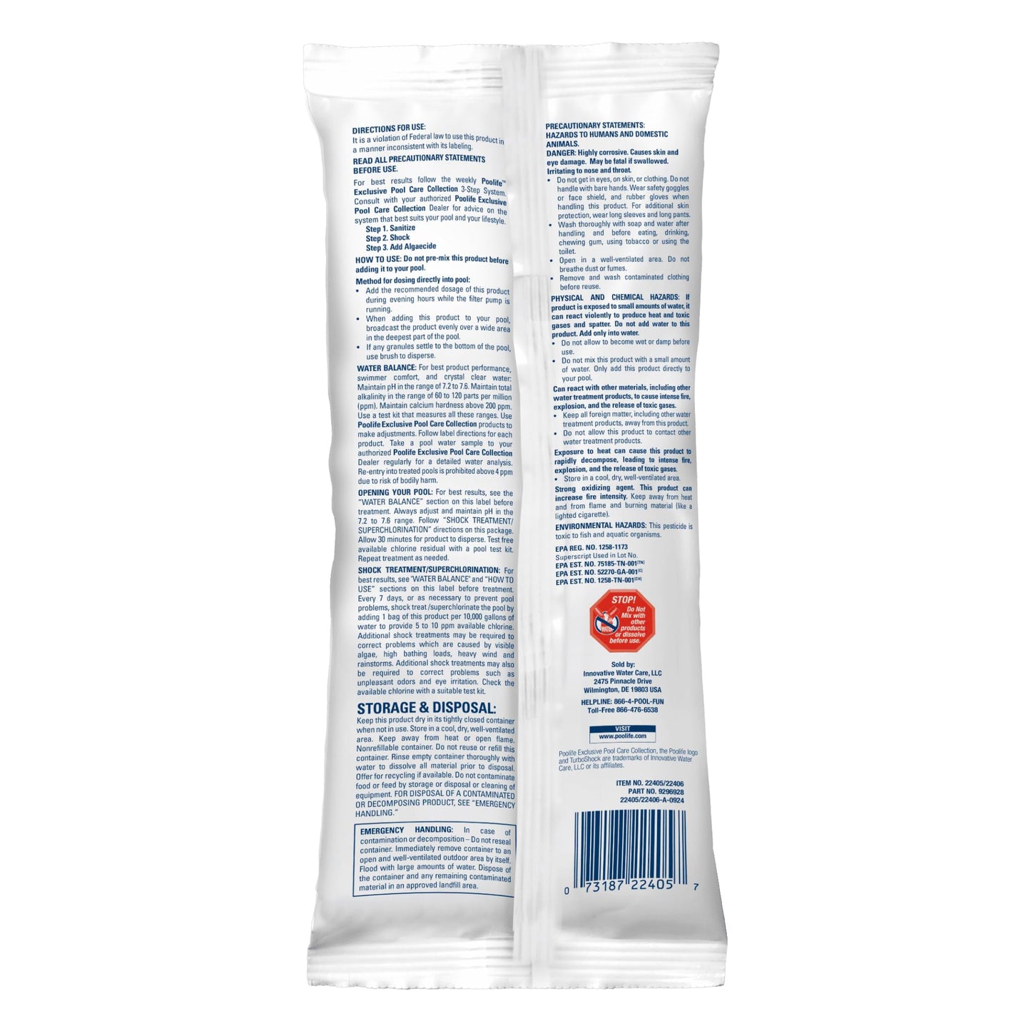 Poolife Turbo Shock to Eliminate Algae, Bacteria & Cloudy Water - Strongest 78% Calcium Hypochlorite Pool Shock - Fast-Dissolving, No Pre-Mixing - Safe Chlorine Shock for All Surfaces - 6 X 1lb Bag