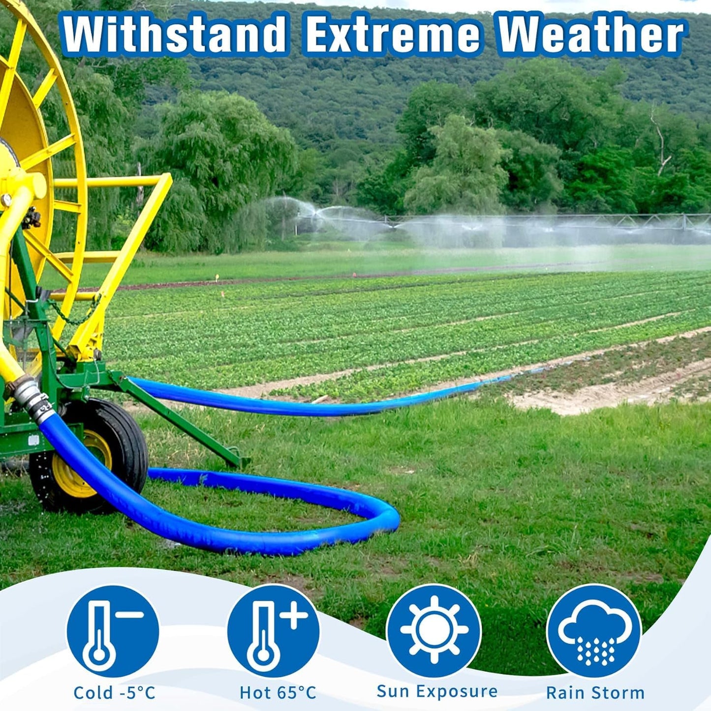 MYFAMIREA 3 IN x 110 FT Pool Backwash Hose Heavy Duty Drain Discharge Double PVC Layflat Hose with 2 Clamps, Weatherproof Burst Resistant for Water Transfer, Sump Pump, Pool Filter, Drain (33.6M,Blue)