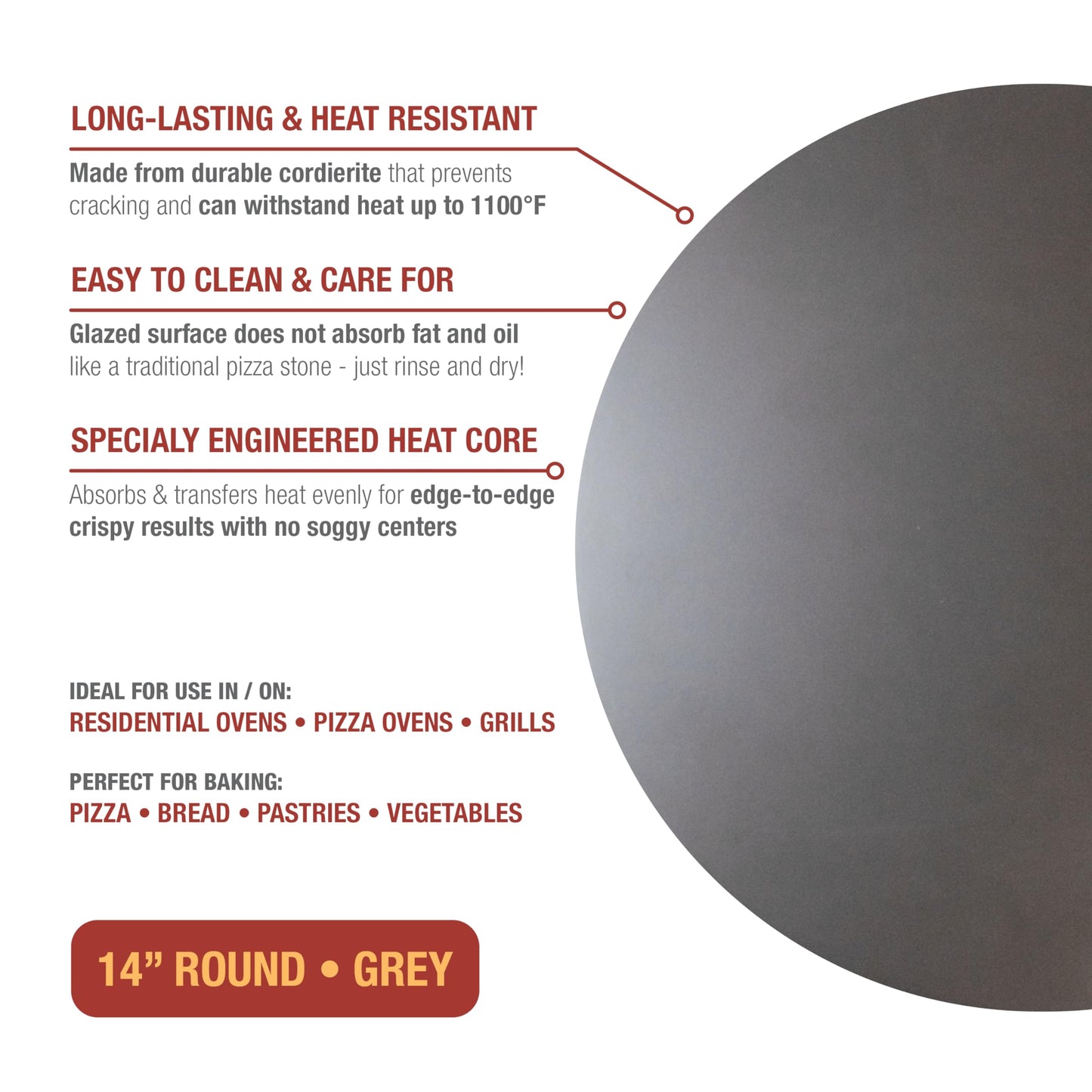 Old Stone Pizza Kitchen Glazed Round Pizza Stone for Oven and Grill, 14 inch