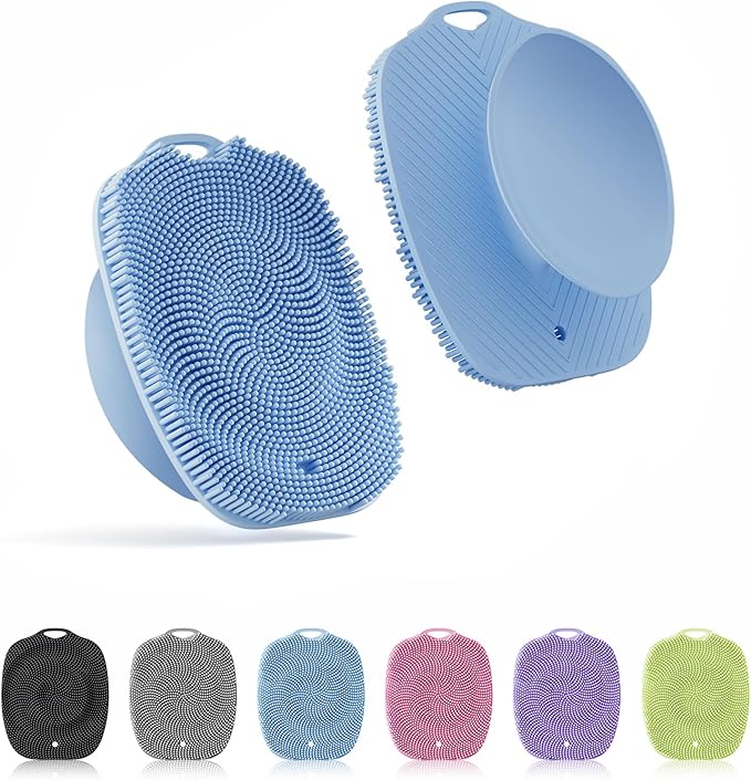Soft Silicone Body Scrubber, Gentle Like a Hand Exfoliating Your Skin and Build Up Lather Easily, Back Large Suction Cup Easy to Store, Long-Lasting & Deep Clean (Blue)