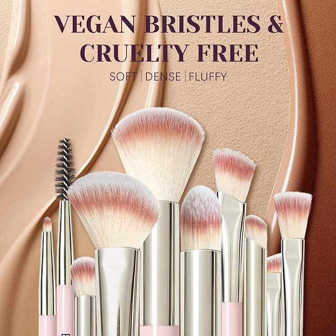 SOYOK Makeup Brush Set, Premium Synthetic Makeup Brushes with 2 Puffs, 8 Pcs Make up Brushes for Powder Concealers Eye Shadows Blush, Brush Kit with Gift Box for Beginners Professional Travel (Pink)
