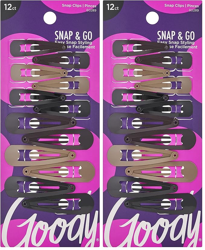 Goody Metal Contour Hair Snap Clips - 12 Count, Assorted Colors - Just Snap Into Place - Suitable for All Hair Types - Pain-Free Hair Accessories for Women and Girls - All Day Comfort (Pack of 2)