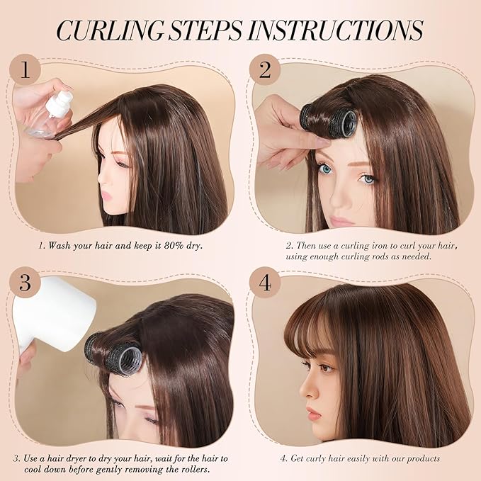 24 Pcs Self-Grip Small Hair Rollers Set, No Heat Curlers for Women Short Hair and Bangs - Overnight Use at Home Travel for Creating Waves and Curls (25mm, Black)