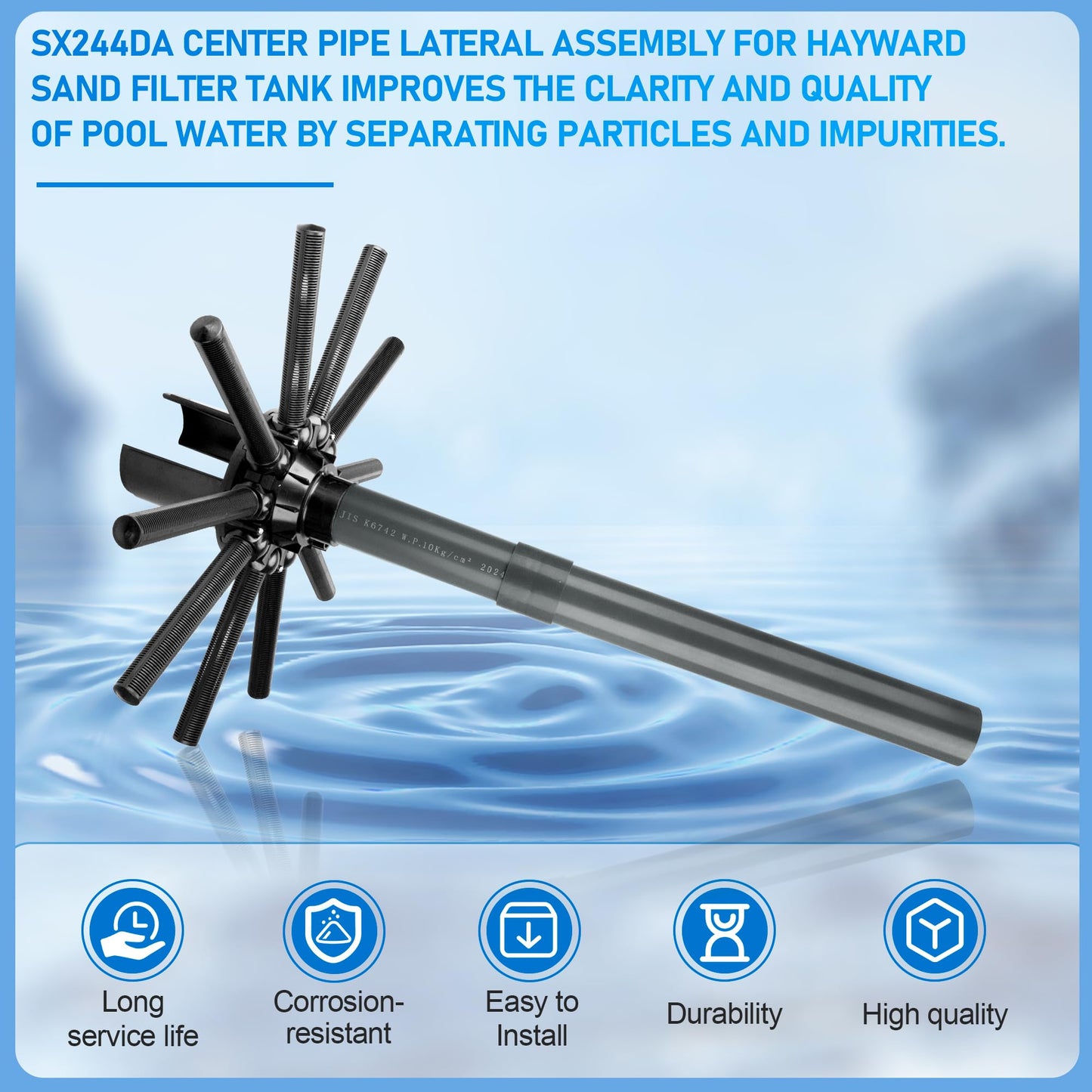 SX244DA Lateral Assembly with Center Pipe for Hayward s244t Sand Filter Tank, Pool Threaded Lateral Compatible with Hayward S244TC, S270T, S270T2 Sand Filter, Spa Pool Sand Filter Replacement Parts