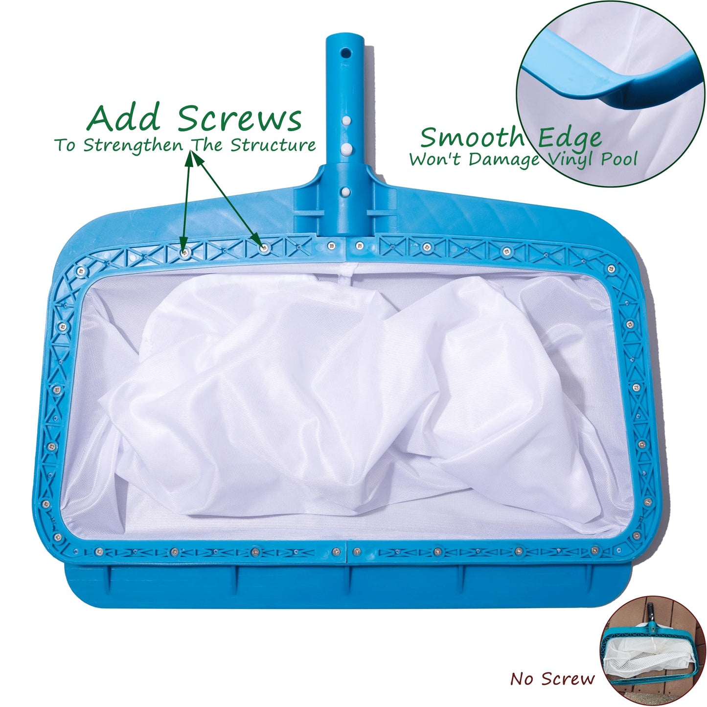 DABOVIN Professional Pool Bottom Skimmer Net for Cleaning Pollen Bugs, Ultra Fine Mesh Leaf Rake with Sturdy Plastic Frame