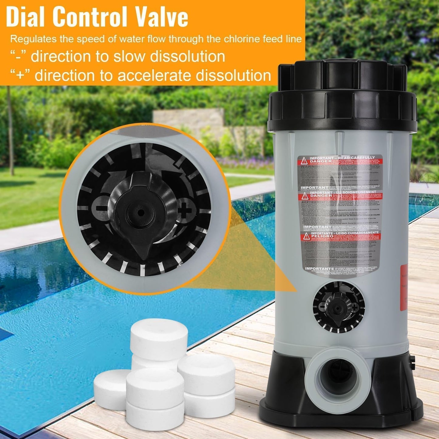 CL220 Offline Chlorinator for Swimming Pool Ponds,Replacement Hayward cl220 Chlorine Feeder,9 lbs Capacity,360 ° Adjustable Water Flow Knob, Thickened ABS Material