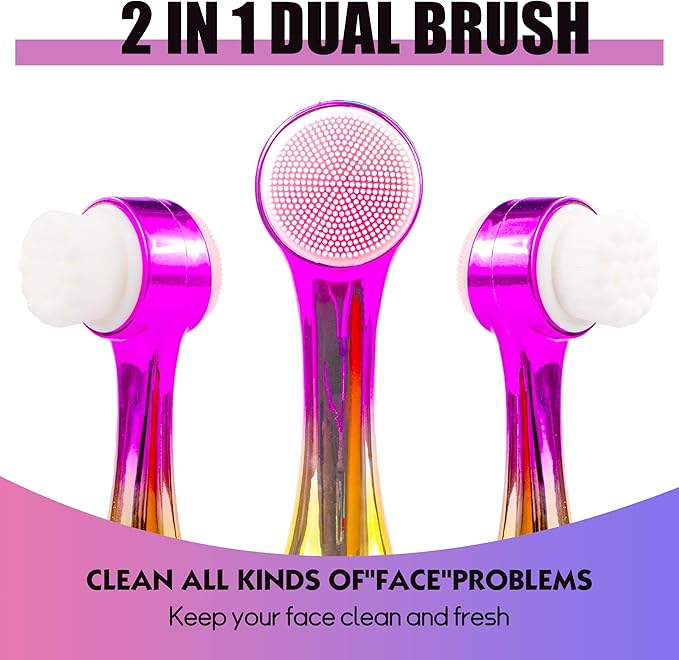 Facial Cleansing Brush 2 in 1Double-Sided Facial Cleaning Brush with Soft Bristles for Deep Pore Exfoliation, Wash Makeup, Massaging (Gold&Pink 5PCS)