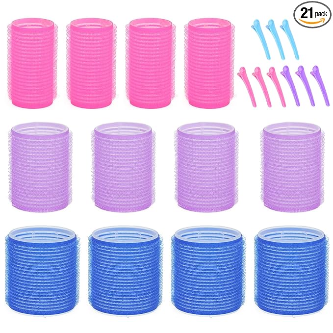 Hair Rollers for Blowout Look Long Hair, 21 PCS Self Grip Hair Rollers for Long Medium Short Hair Styling Curling Tools DIY Hair Curlers to Sleep In