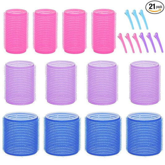 Hair Rollers for Blowout Look Long Hair, 21 PCS Self Grip Hair Rollers for Long Medium Short Hair Styling Curling Tools DIY Hair Curlers to Sleep In
