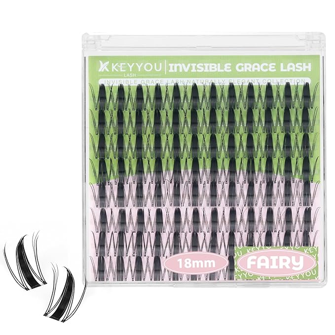 KEYYOU Fairy Lash Clusters 96Pcs D Curl Manga Lash Extension Eyelash Extension Wispy Natural Invisible Band Lash with Waterproof DIY Lash Extension at Home(Fairy-D-18MM)